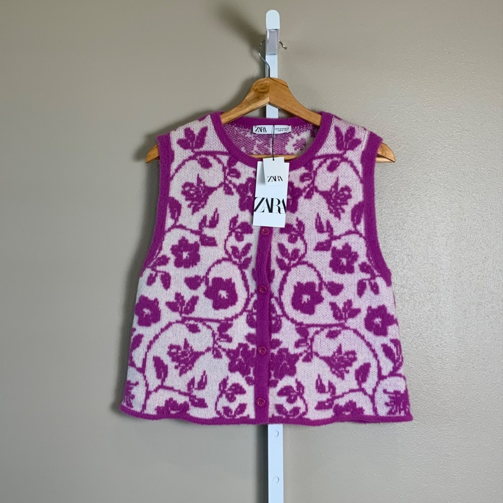ZARA Floral Jacquard Knit Vest - Picture 5 of 16